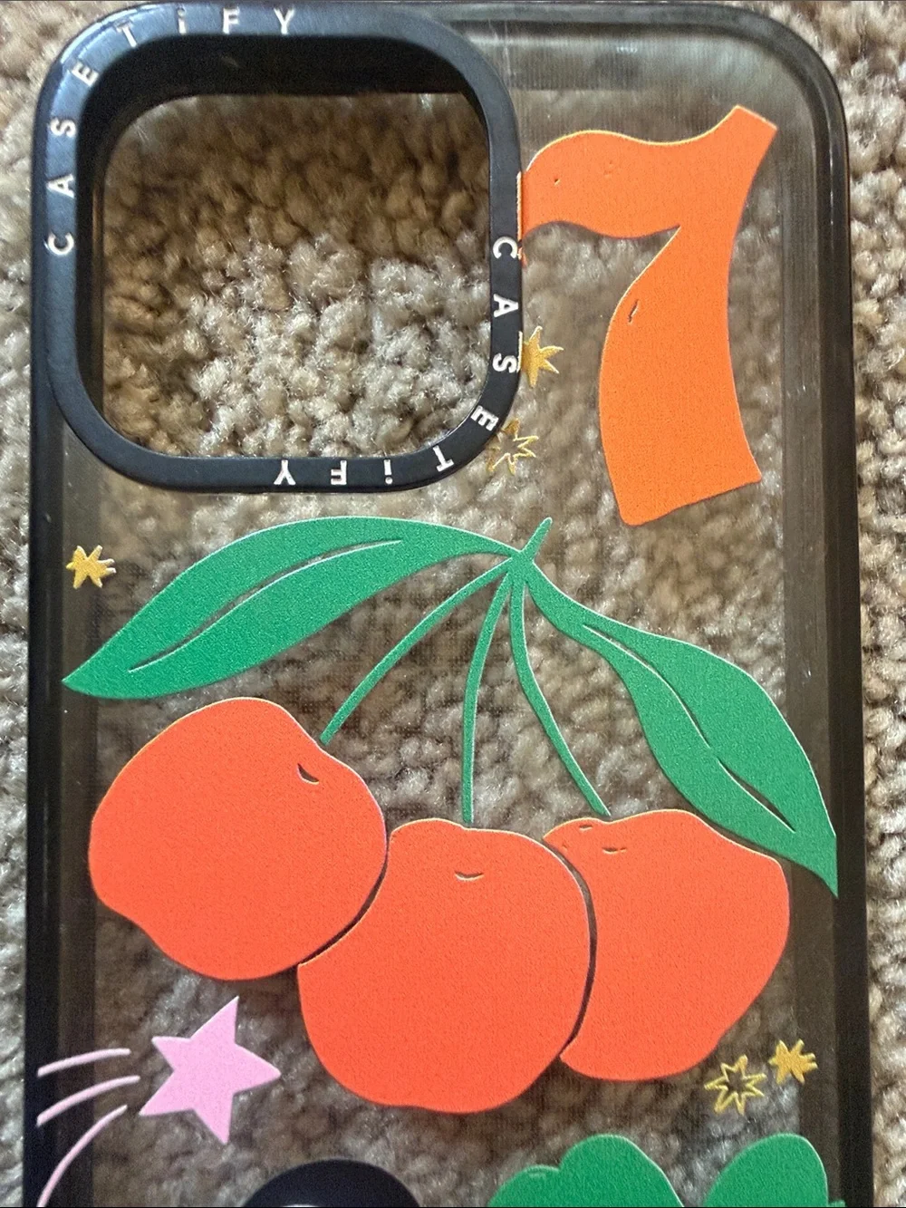 Casetify Clear Case with Orange Cherries & Green Clover
